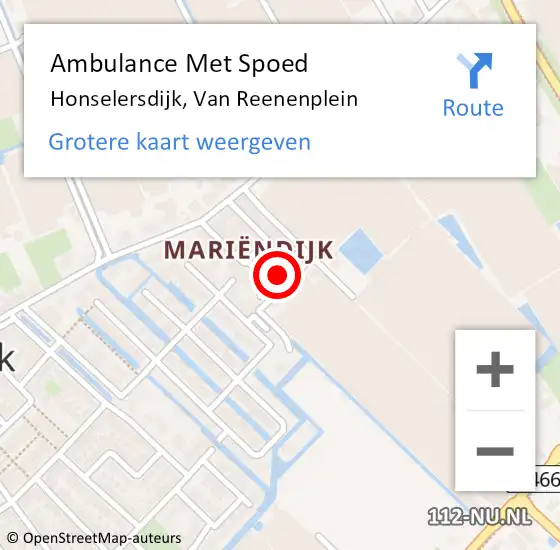 Locatie op kaart van de 112 melding: Ambulance Met Spoed Naar Honselersdijk, Van Reenenplein op 8 oktober 2022 14:30