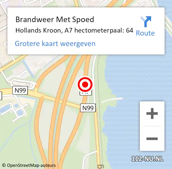 Locatie op kaart van de 112 melding: Brandweer Met Spoed Naar Hollands Kroon, A7 hectometerpaal: 64 op 8 oktober 2022 14:49