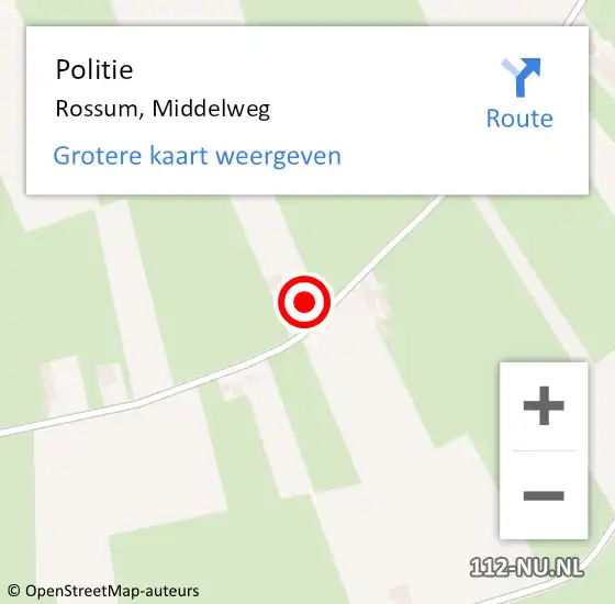 Locatie op kaart van de 112 melding: Politie Rossum, Middelweg op 8 oktober 2022 15:05