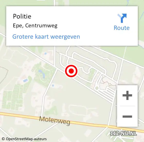 Locatie op kaart van de 112 melding: Politie Epe, Centrumweg op 8 oktober 2022 15:08
