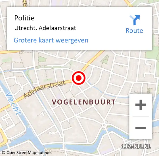 Locatie op kaart van de 112 melding: Politie Utrecht, Adelaarstraat op 8 oktober 2022 15:24