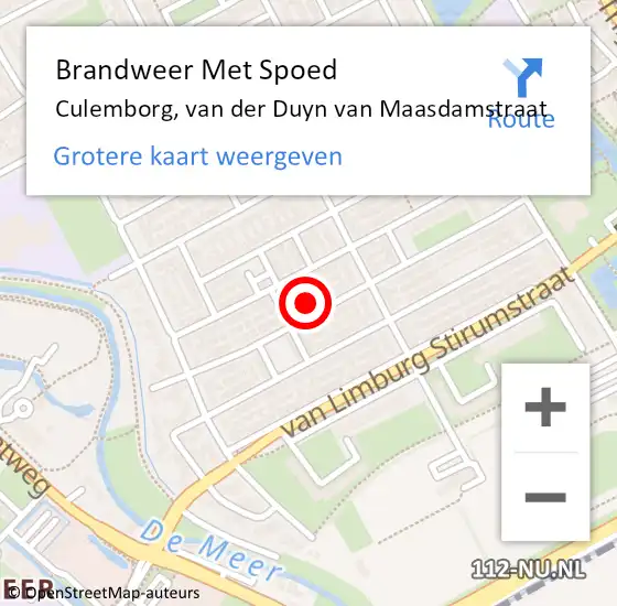 Locatie op kaart van de 112 melding: Brandweer Met Spoed Naar Culemborg, van der Duyn van Maasdamstraat op 8 oktober 2022 15:34