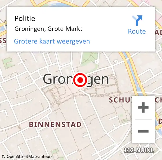 Locatie op kaart van de 112 melding: Politie Groningen, Grote Markt op 8 oktober 2022 15:41