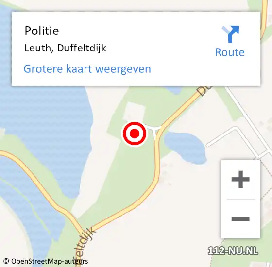 Locatie op kaart van de 112 melding: Politie Leuth, Duffeltdijk op 8 oktober 2022 15:45