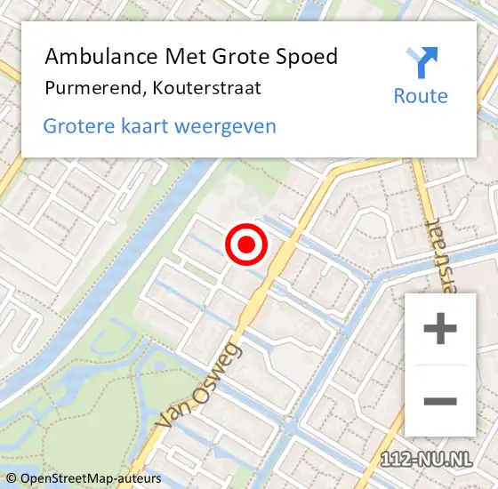 Locatie op kaart van de 112 melding: Ambulance Met Grote Spoed Naar Purmerend, Kouterstraat op 8 oktober 2022 15:53