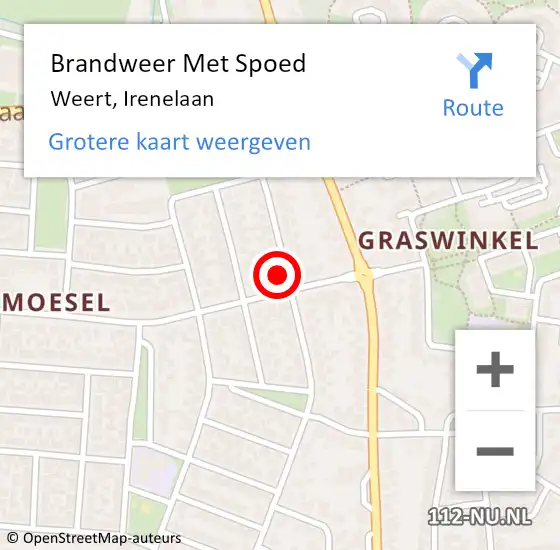 Locatie op kaart van de 112 melding: Brandweer Met Spoed Naar Weert, Irenelaan op 8 oktober 2022 15:57