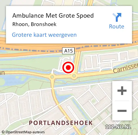 Locatie op kaart van de 112 melding: Ambulance Met Grote Spoed Naar Rhoon, Bronshoek op 8 oktober 2022 16:05