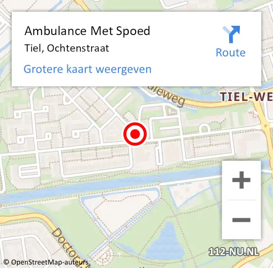 Locatie op kaart van de 112 melding: Ambulance Met Spoed Naar Tiel, Ochtenstraat op 8 oktober 2022 16:07