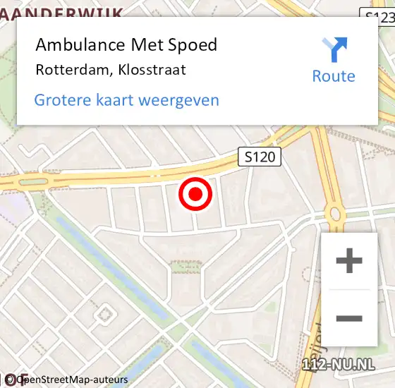 Locatie op kaart van de 112 melding: Ambulance Met Spoed Naar Rotterdam, Klosstraat op 8 oktober 2022 16:22