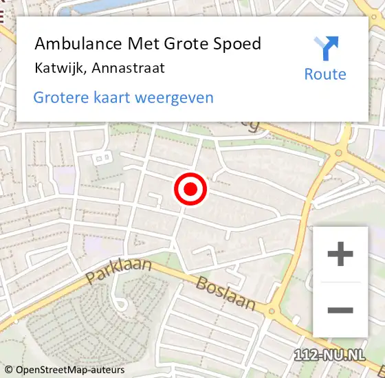 Locatie op kaart van de 112 melding: Ambulance Met Grote Spoed Naar Katwijk, Annastraat op 8 oktober 2022 16:22