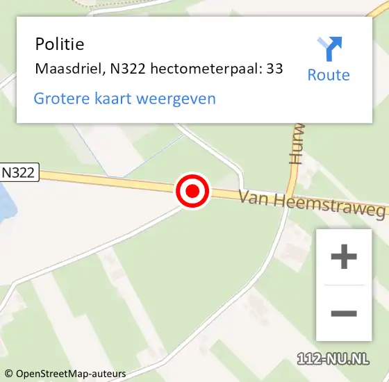 Locatie op kaart van de 112 melding: Politie Maasdriel, N322 hectometerpaal: 33 op 8 oktober 2022 16:31