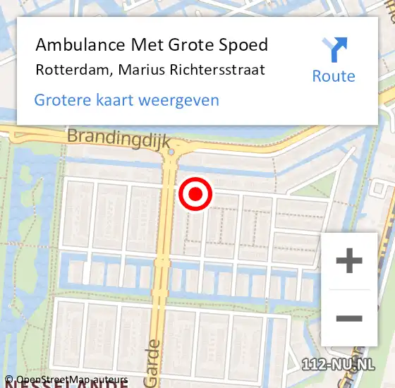 Locatie op kaart van de 112 melding: Ambulance Met Grote Spoed Naar Rotterdam, Marius Richtersstraat op 8 oktober 2022 17:17