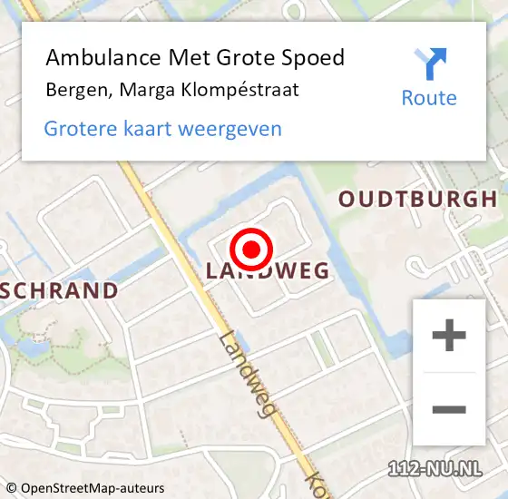 Locatie op kaart van de 112 melding: Ambulance Met Grote Spoed Naar Bergen, Marga Klompéstraat op 8 oktober 2022 17:18