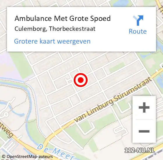 Locatie op kaart van de 112 melding: Ambulance Met Grote Spoed Naar Culemborg, Thorbeckestraat op 8 oktober 2022 17:22