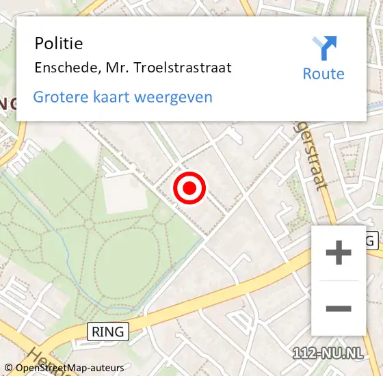 Locatie op kaart van de 112 melding: Politie Enschede, Mr. Troelstrastraat op 8 oktober 2022 17:24