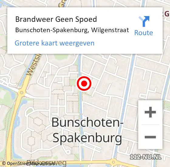 Locatie op kaart van de 112 melding: Brandweer Geen Spoed Naar Bunschoten-Spakenburg, Wilgenstraat op 8 oktober 2022 17:26
