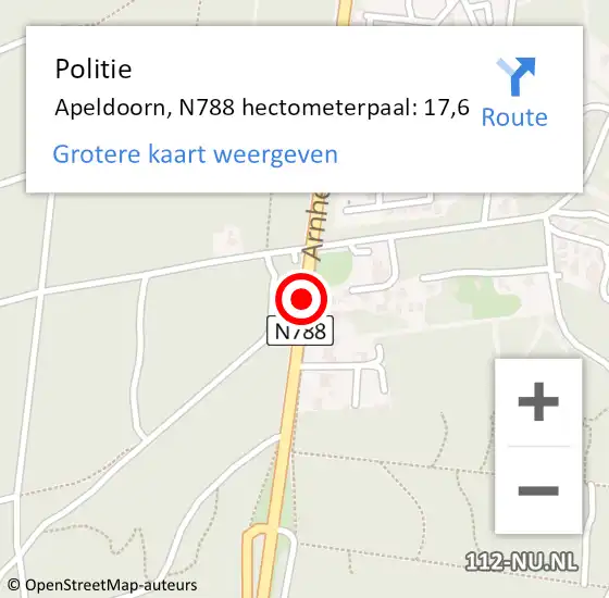 Locatie op kaart van de 112 melding: Politie Apeldoorn, N788 hectometerpaal: 17,6 op 8 oktober 2022 17:52