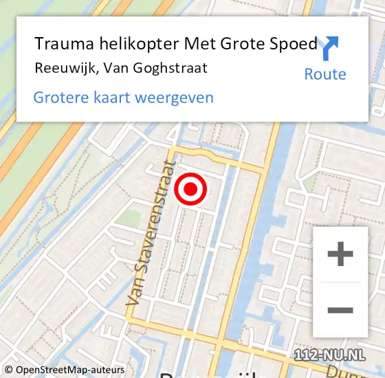 Locatie op kaart van de 112 melding: Trauma helikopter Met Grote Spoed Naar Reeuwijk, Van Goghstraat op 8 oktober 2022 18:07