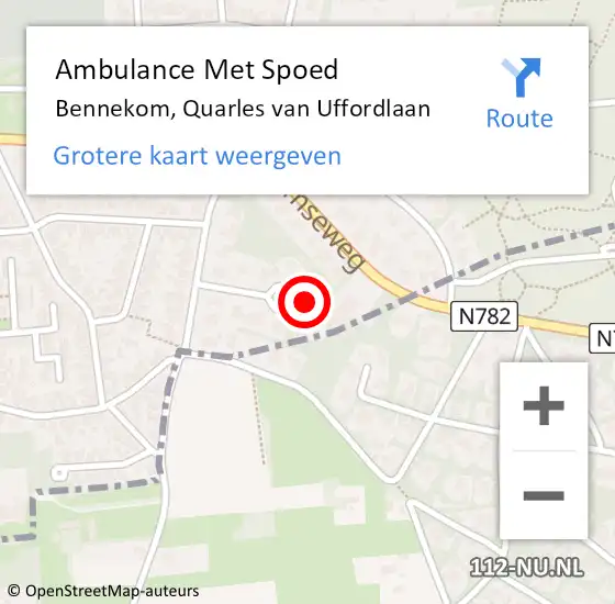 Locatie op kaart van de 112 melding: Ambulance Met Spoed Naar Bennekom, Quarles van Uffordlaan op 8 oktober 2022 18:09