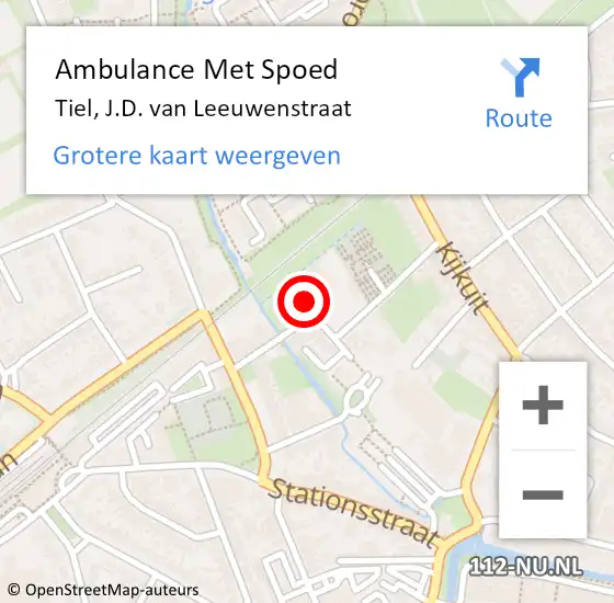 Locatie op kaart van de 112 melding: Ambulance Met Spoed Naar Tiel, J.D. van Leeuwenstraat op 8 oktober 2022 18:30