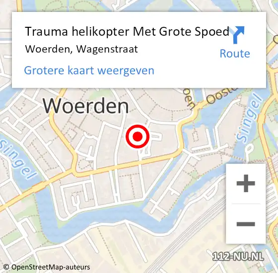 Locatie op kaart van de 112 melding: Trauma helikopter Met Grote Spoed Naar Woerden, Wagenstraat op 8 oktober 2022 19:10