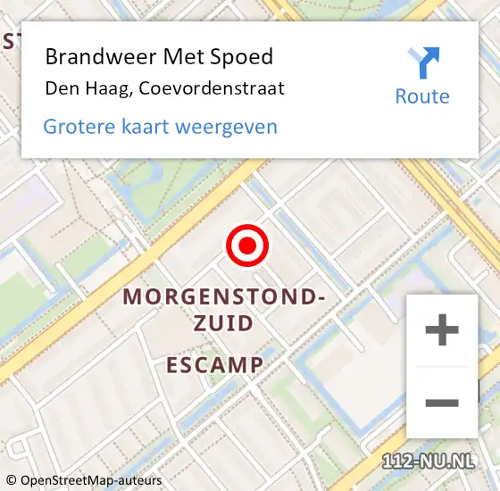 Locatie op kaart van de 112 melding: Brandweer Met Spoed Naar Den Haag, Coevordenstraat op 8 oktober 2022 19:41