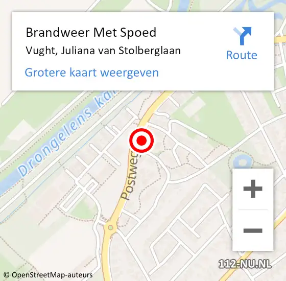 Locatie op kaart van de 112 melding: Brandweer Met Spoed Naar Vught, Juliana van Stolberglaan op 8 oktober 2022 19:55