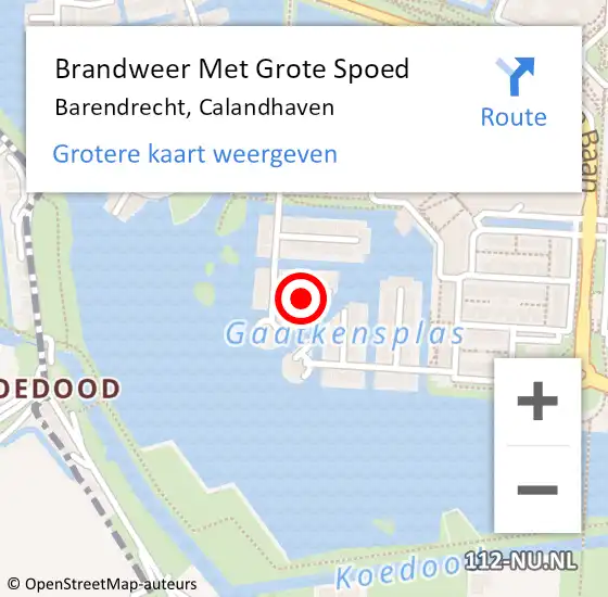 Locatie op kaart van de 112 melding: Brandweer Met Grote Spoed Naar Barendrecht, Calandhaven op 8 oktober 2022 20:02