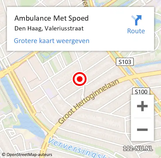 Locatie op kaart van de 112 melding: Ambulance Met Spoed Naar Den Haag, Valeriusstraat op 8 oktober 2022 20:10
