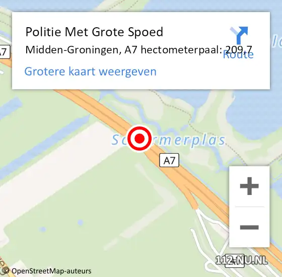 Locatie op kaart van de 112 melding: Politie Met Grote Spoed Naar Midden-Groningen, A7 hectometerpaal: 209,7 op 8 oktober 2022 20:18
