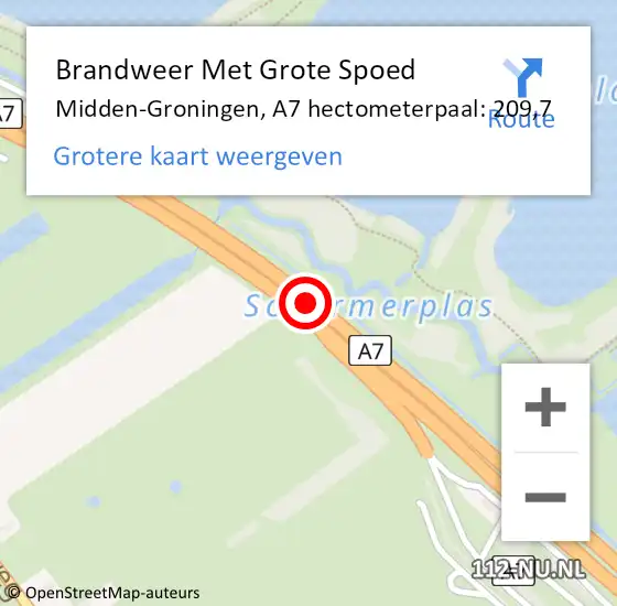 Locatie op kaart van de 112 melding: Brandweer Met Grote Spoed Naar Midden-Groningen, A7 hectometerpaal: 209,7 op 8 oktober 2022 20:18
