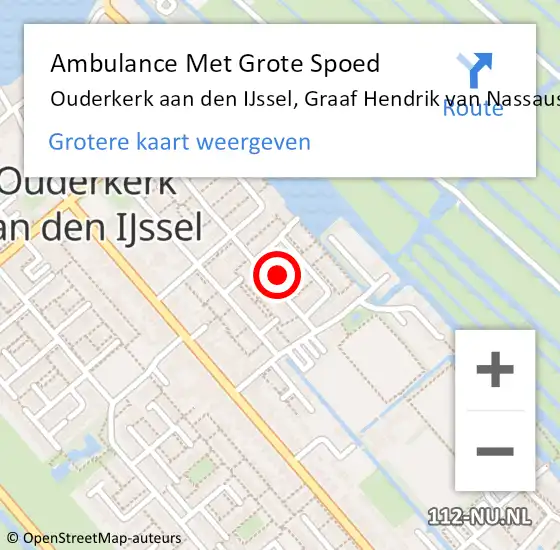 Locatie op kaart van de 112 melding: Ambulance Met Grote Spoed Naar Ouderkerk aan den IJssel, Graaf Hendrik van Nassaustraat op 8 oktober 2022 20:41