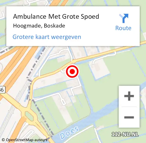 Locatie op kaart van de 112 melding: Ambulance Met Grote Spoed Naar Hoogmade, Boskade op 8 oktober 2022 20:42