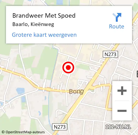 Locatie op kaart van de 112 melding: Brandweer Met Spoed Naar Baarlo, Kieënweg op 8 oktober 2022 20:45