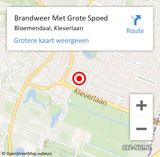 Locatie op kaart van de 112 melding: Brandweer Met Grote Spoed Naar Bloemendaal, Kleverlaan op 8 oktober 2022 20:53