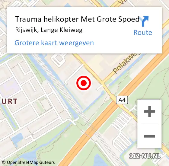 Locatie op kaart van de 112 melding: Trauma helikopter Met Grote Spoed Naar Rijswijk, Lange Kleiweg op 8 oktober 2022 21:07