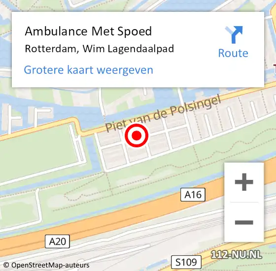 Locatie op kaart van de 112 melding: Ambulance Met Spoed Naar Rotterdam, Wim Lagendaalpad op 8 oktober 2022 21:20