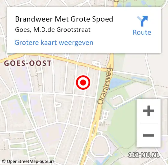 Locatie op kaart van de 112 melding: Brandweer Met Grote Spoed Naar Goes, M.D.de Grootstraat op 8 oktober 2022 21:27