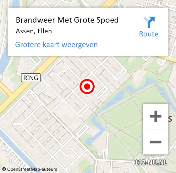 Locatie op kaart van de 112 melding: Brandweer Met Grote Spoed Naar Assen, Ellen op 8 oktober 2022 21:32