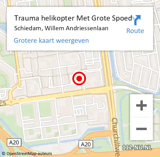 Locatie op kaart van de 112 melding: Trauma helikopter Met Grote Spoed Naar Schiedam, Willem Andriessenlaan op 8 oktober 2022 22:21