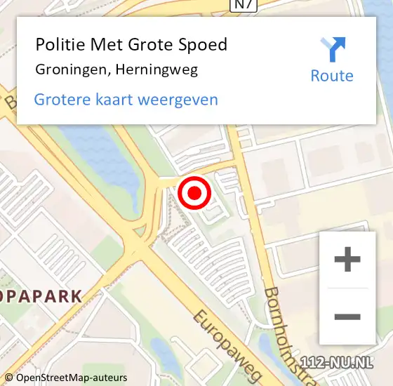 Locatie op kaart van de 112 melding: Politie Met Grote Spoed Naar Groningen, Herningweg op 8 oktober 2022 22:25