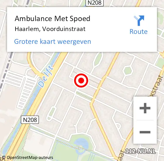 Locatie op kaart van de 112 melding: Ambulance Met Spoed Naar Haarlem, Voorduinstraat op 8 oktober 2022 22:47