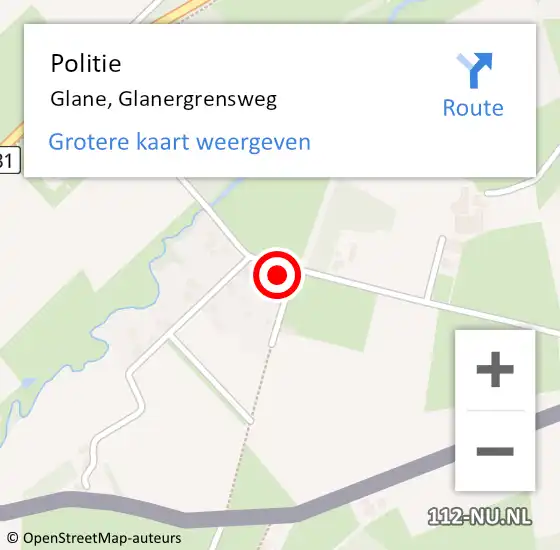 Locatie op kaart van de 112 melding: Politie Glane, Glanergrensweg op 8 oktober 2022 23:01