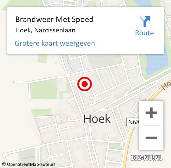 Locatie op kaart van de 112 melding: Brandweer Met Spoed Naar Hoek, Narcissenlaan op 8 oktober 2022 23:04