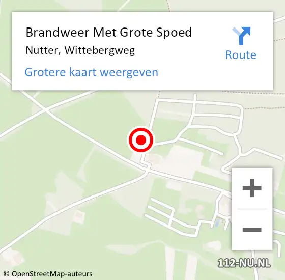 Locatie op kaart van de 112 melding: Brandweer Met Grote Spoed Naar Nutter, Wittebergweg op 8 oktober 2022 23:13