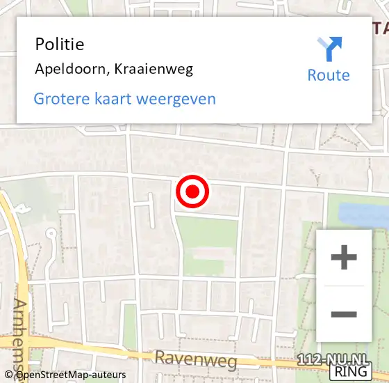 Locatie op kaart van de 112 melding: Politie Apeldoorn, Kraaienweg op 9 oktober 2022 00:02