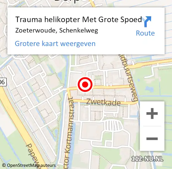 Locatie op kaart van de 112 melding: Trauma helikopter Met Grote Spoed Naar Zoeterwoude, Schenkelweg op 9 oktober 2022 00:55