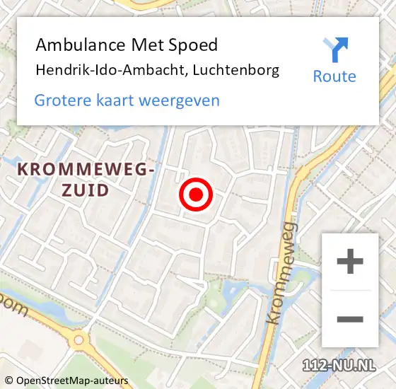 Locatie op kaart van de 112 melding: Ambulance Met Spoed Naar Hendrik-Ido-Ambacht, Luchtenborg op 9 oktober 2022 01:12