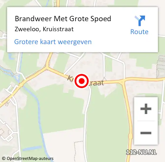 Locatie op kaart van de 112 melding: Brandweer Met Grote Spoed Naar Zweeloo, Kruisstraat op 9 oktober 2022 01:33