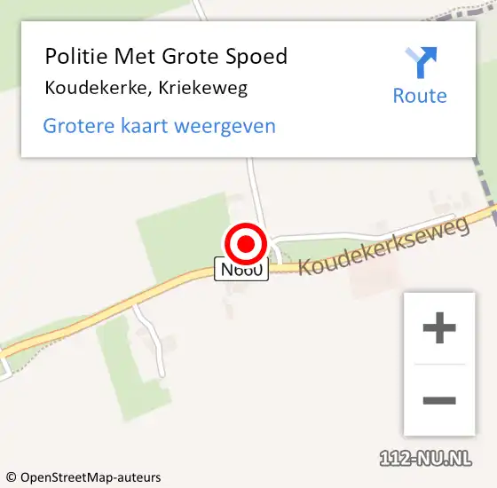 Locatie op kaart van de 112 melding: Politie Met Grote Spoed Naar Koudekerke, Kriekeweg op 9 oktober 2022 01:36